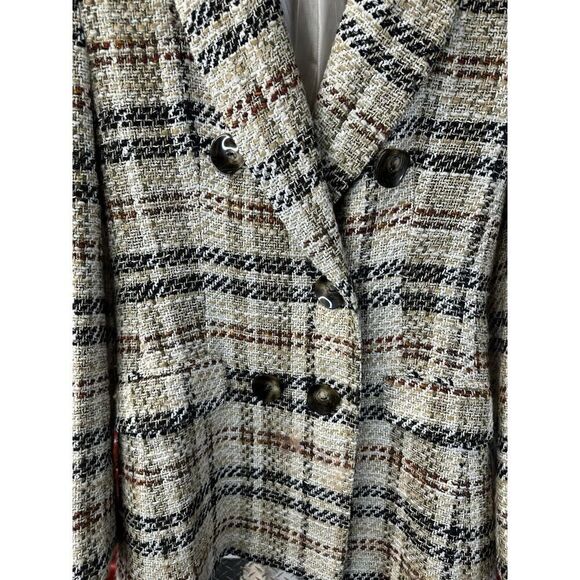ZARA WOMAN DOUBLE-BREASTED TEXTURED CHECK BLAZER SAND BLACK 2075/299 FW20 Large - Picture 5 of 14
